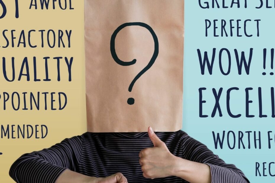 Man with a bag over head asking a question on amazon marketing quality